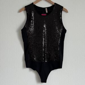 Commando Sequin Signature Bodysuit Black Crew Neck Raw Cutout Thong Seamless NWT